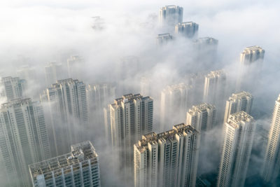 Fog over high-rise buildings in Wuhan, China.